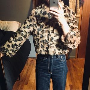 Bebe cropped leopard rabbit fur coat Medium